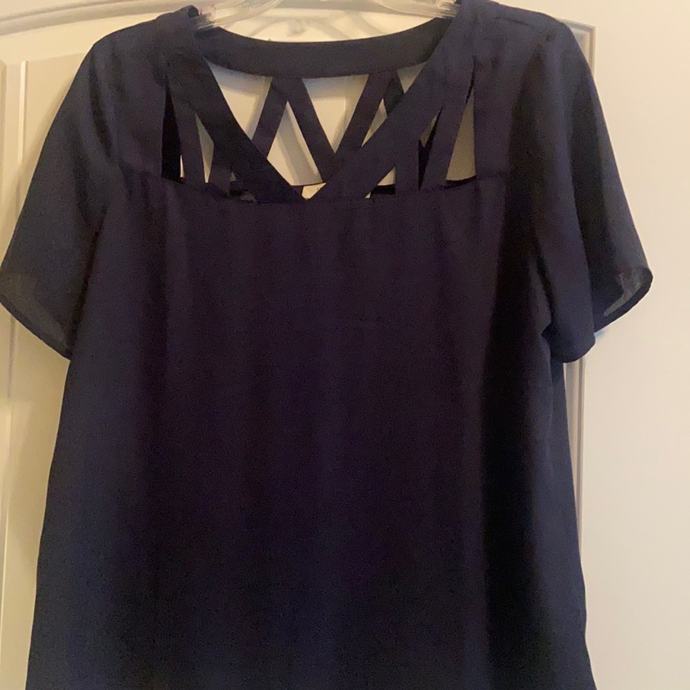 Navy blue V neck blouse, If By Sea